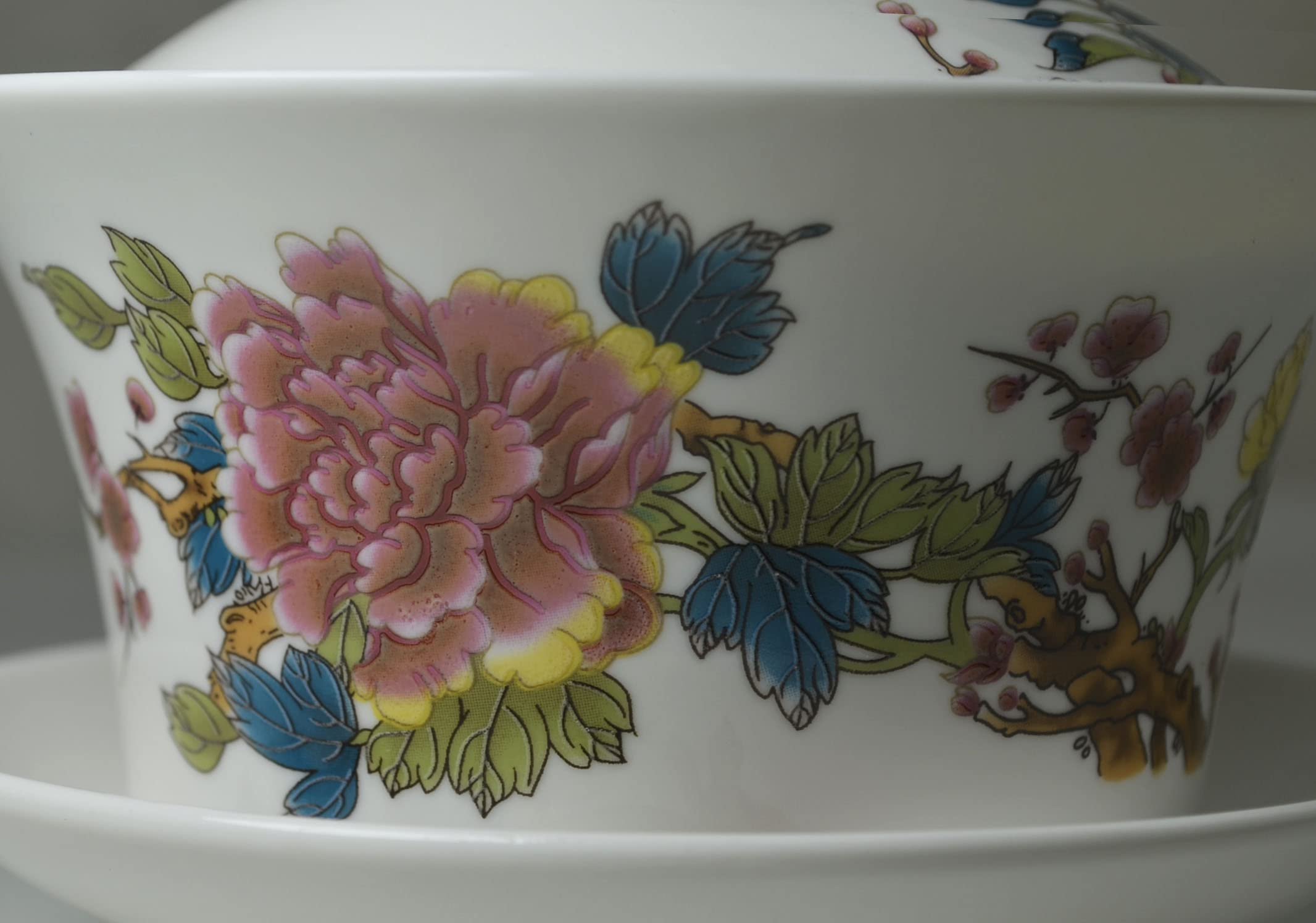 YXHUPOT Gaiwan White Porcelain Large Teacup Sancai Tea Cup Set Beauty Pattern Blum (16oz large bloom)
