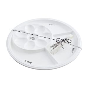mud pie circa appetizer and deviled egg platter set, white, dish 12" dia | tongs 4.5"