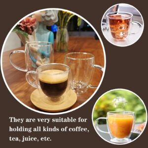 Set of 4 Double Walled Design Glass Tea Coffee Cup with Handles, Insulated Double Walled Glasses Heat Resistant Cappuccino Latte Tea Drinking Thermo Mugs (4pcs 250ml)