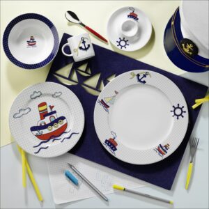 Children's Porcelain Dinnerware Sets, Kids Dinnerware Sets, Kids Porcelain Plates - Bowl - Junior Mug - Egg Cup Sets (Captain)