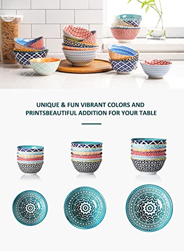 Teocera Cereal Bowls, Soup Bowls, Porcelain Multicolor Bowl Set, 18 Ounce for Cereal, Soup, Oatmeal, Salad, Dessert, Set of 6