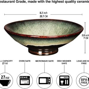 jinsongdafa Ceramic Japanese Ramen Noodle Soup Bowl Set of 2 - For Ramen, Pho,Soup,Salad, pasta, Asian Dishes,Udon noodles,Chinese Large Ramen Bowl - Microwave dishwasher oven safe, Black 8.2 Inch