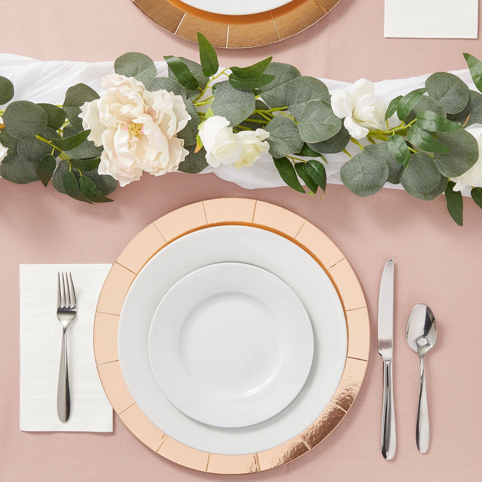 Sparkle and Bash Rose Gold Chargers for Dinner Plates, Birthday Party, Metallic Paper (13 In, 24 Pack)