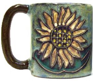 one (1) mara stoneware collection - 16 ounce coffee cup collectible dinner mug - sunflower design