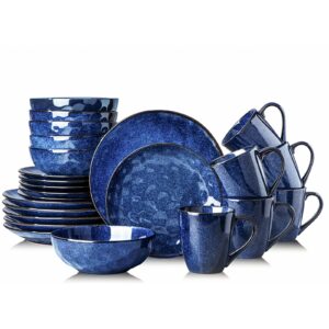 24-piece ceramic dinnerware set for 6, ceramic dinner plates, salad plates, bowls set, coffee mug set, microwave, oven, and dishwasher safe, scratch resistant, suitable for home, party, restaurant