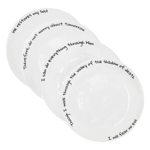chitchat ware porcelain dinner plates, 4pcs white round dessert or salad plate, serving dishes, dinnerware set, scratch resistant my soul set, microwave & dishwasher safe (10.5-inch)