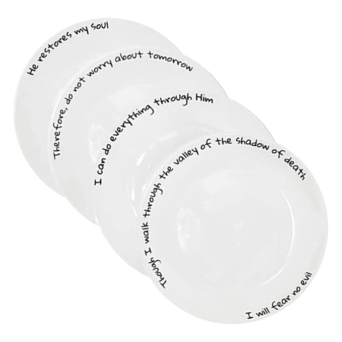 ChitChat Ware Porcelain Dinner Plates, 4Pcs White Round Dessert or Salad Plate, Serving Dishes, Dinnerware Set, Scratch Resistant My Soul Set, Microwave & Dishwasher Safe (10.5-inch)