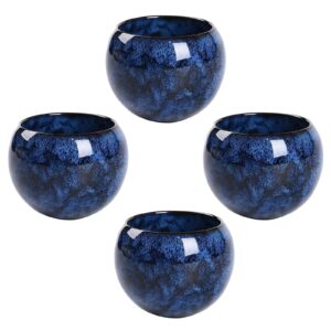mqjzsh chinese japanese traditional ceramic tea cups, mini ceramic kung fu tea cups, mate cup set, tea, espresso, 4-piece set for home, outdoor and office (blue)