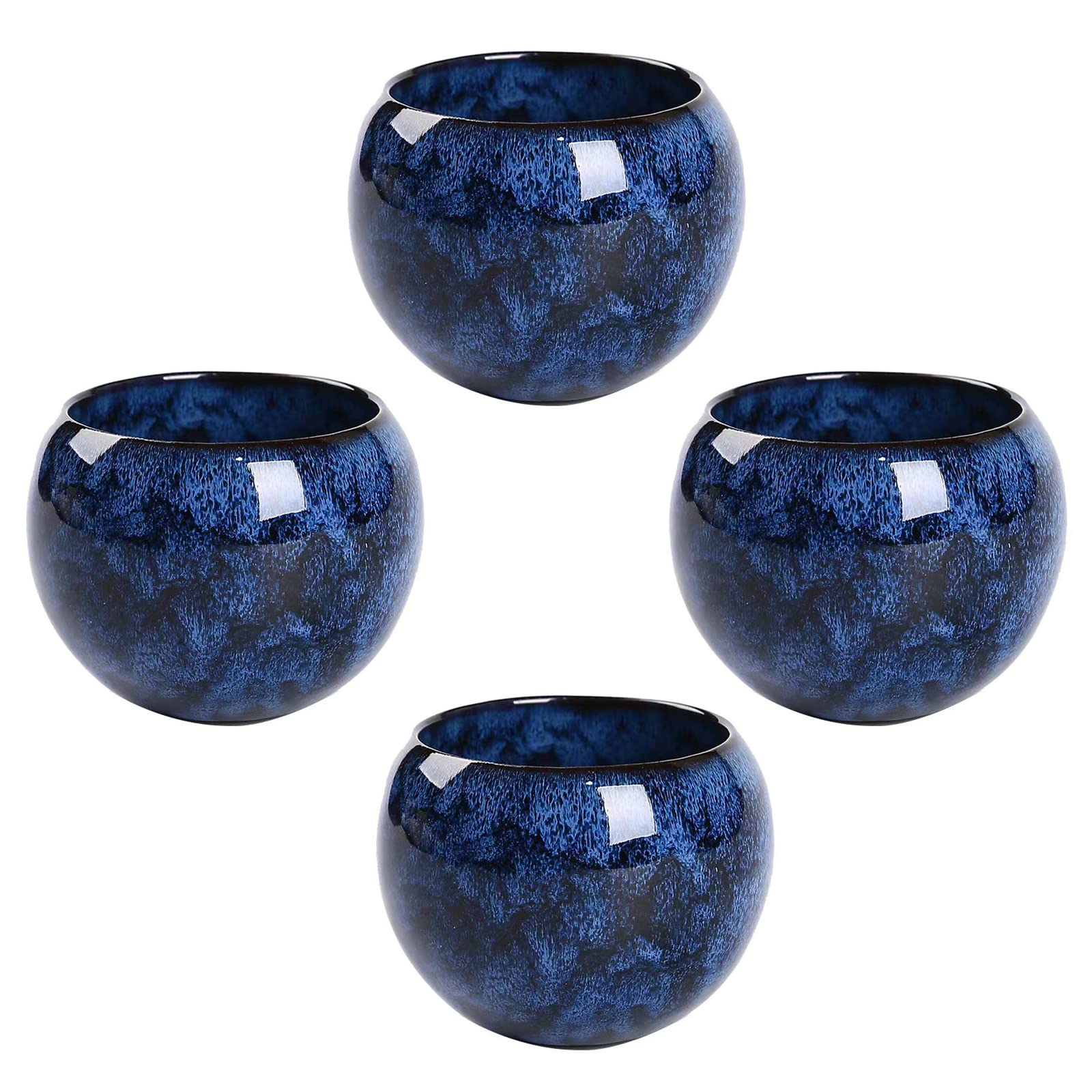 MQjzsh Chinese Japanese Traditional Ceramic Tea Cups, Mini Ceramic Kung Fu Tea Cups, Mate Cup Set, Tea, Espresso, 4-Piece Set for Home, Outdoor and Office (Blue)