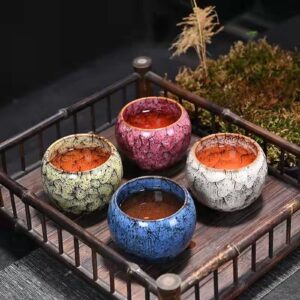 MQjzsh Chinese Japanese Traditional Ceramic Tea Cups, Mini Ceramic Kung Fu Tea Cups, Mate Cup Set, Tea, Espresso, 4-Piece Set for Home, Outdoor and Office (Blue)