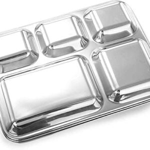 Khandekar Pack of 4 Stainless Steel Lunch Plate, 5 Compartment Thali, Food Divided Plates, Dinner Plate Set, Outdoor Camping and Everyday Use