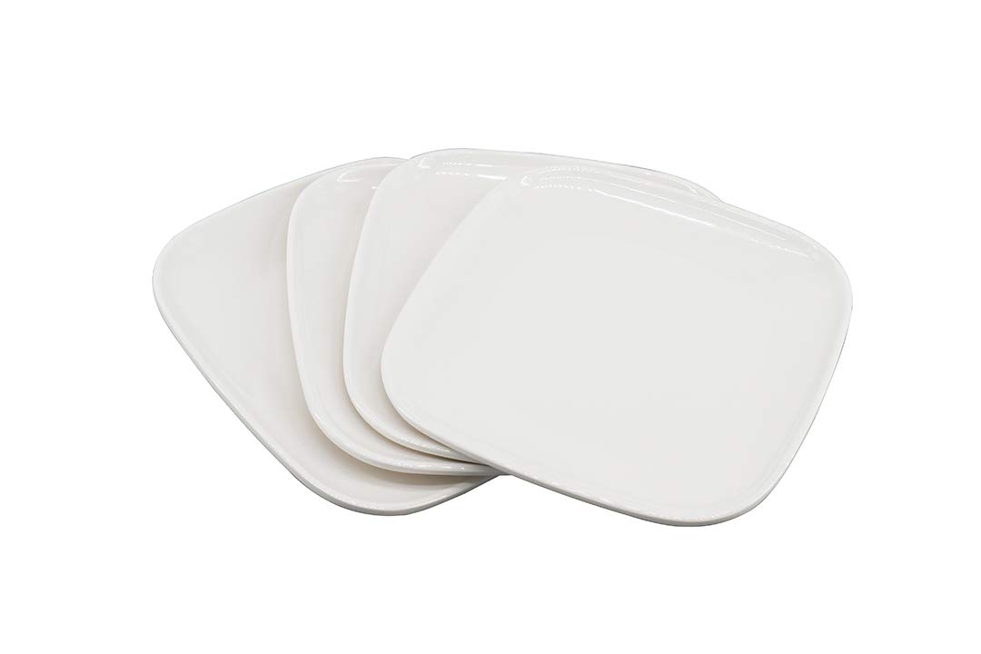 M&B GWPP Melamine Square Plates for Party, Set of 4 Dessert Salad Plates, Snacks, Appetizer Plates for restaurant indoor or outdoor picnic camping. (White)