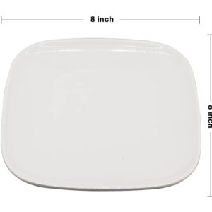 M&B GWPP Melamine Square Plates for Party, Set of 4 Dessert Salad Plates, Snacks, Appetizer Plates for restaurant indoor or outdoor picnic camping. (White)