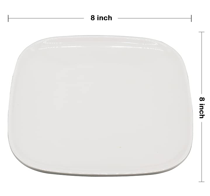 M&B GWPP Melamine Square Plates for Party, Set of 4 Dessert Salad Plates, Snacks, Appetizer Plates for restaurant indoor or outdoor picnic camping. (White)