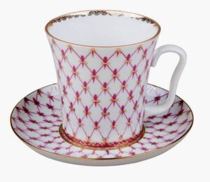 lomonosov porcelain tea cup mug and saucer red net