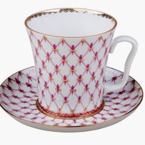 Lomonosov Porcelain Tea Cup Mug and Saucer Red Net