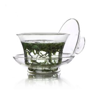 Moyishi Chinese Gaiwan Traditional Tea Cup Comprised of Cup, Saucer and Lid Sancai wan (Glass)