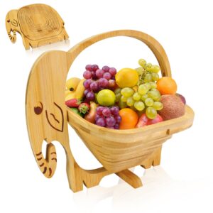 myosotis foldable fruit basket collapsible bamboo fruit and veggie basket,fruit bowl holder dried fruit basket fo rchristmas holiday party (elephant)