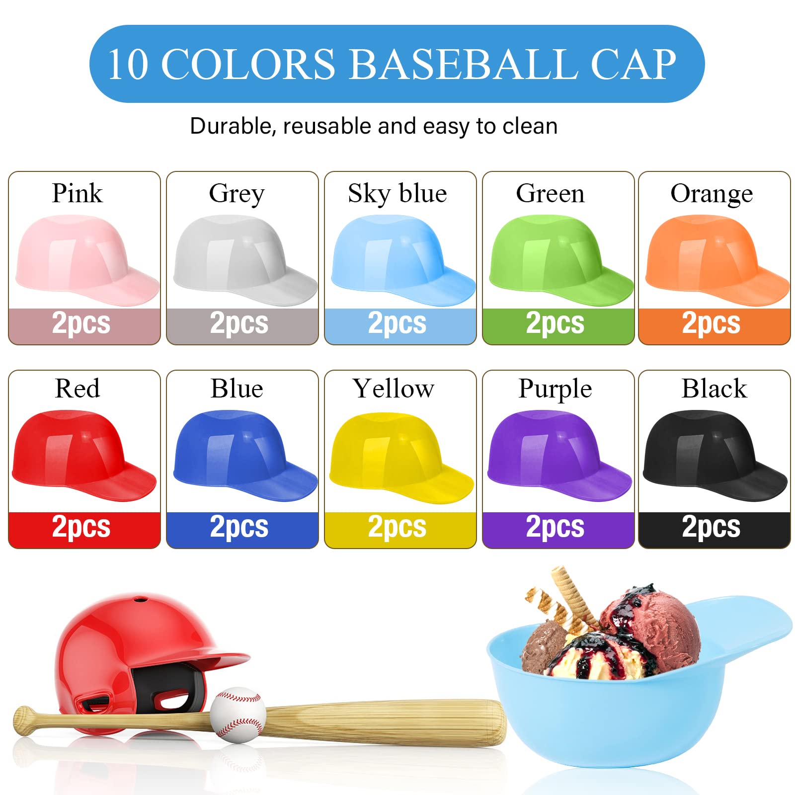 20 Pcs Baseball Helmet Ice Cream Snack Bowl Dessert Cups Baseball Theme Party Supplies 8 oz Mini Sundae Bowls Baseball Plates 20 Pcs Disposable Taster Dessert Ice Cream Spoon for Party Birthday