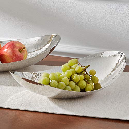 Elegance Hammered 14-1/2 by 8-Inch Stainless Steel Oval Fruit Bowl