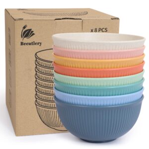becutlery reusable bowls set unbreakable cereal bowls,24 oz wheat straw fiber lightweight bowl sets 8, microwave and dishwasher safe,use for ramen, soup, salad -multi color