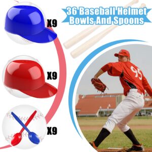 18 Pcs Baseball Helmet Ice Cream Snack Bowl Disposable Taster Spoons 8 oz Mini Cap Bowls Kids Chip Cups for Party Supplies (Blue, Red), 5.31 x 3.35 inches