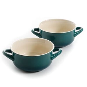 crock pot 30oz artisan stoneware soup bowl w/handle, 2-pack, teal gradient