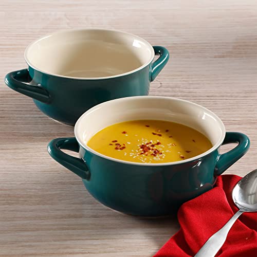 Crock Pot 30oz Artisan Stoneware Soup Bowl w/Handle, 2-Pack, Teal Gradient