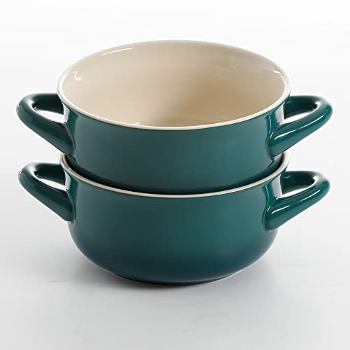 Crock Pot 30oz Artisan Stoneware Soup Bowl w/Handle, 2-Pack, Teal Gradient