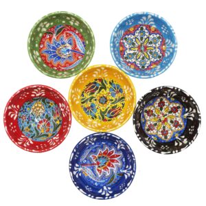 küchengeräte 6 pcs hand painted turkish ceramic snack bowls 3.35''/8.5cm-74ml/2.5 oz decorative ottoman tulips design multi-purpose cute set - pinch sauce dipping finger small serving bowls