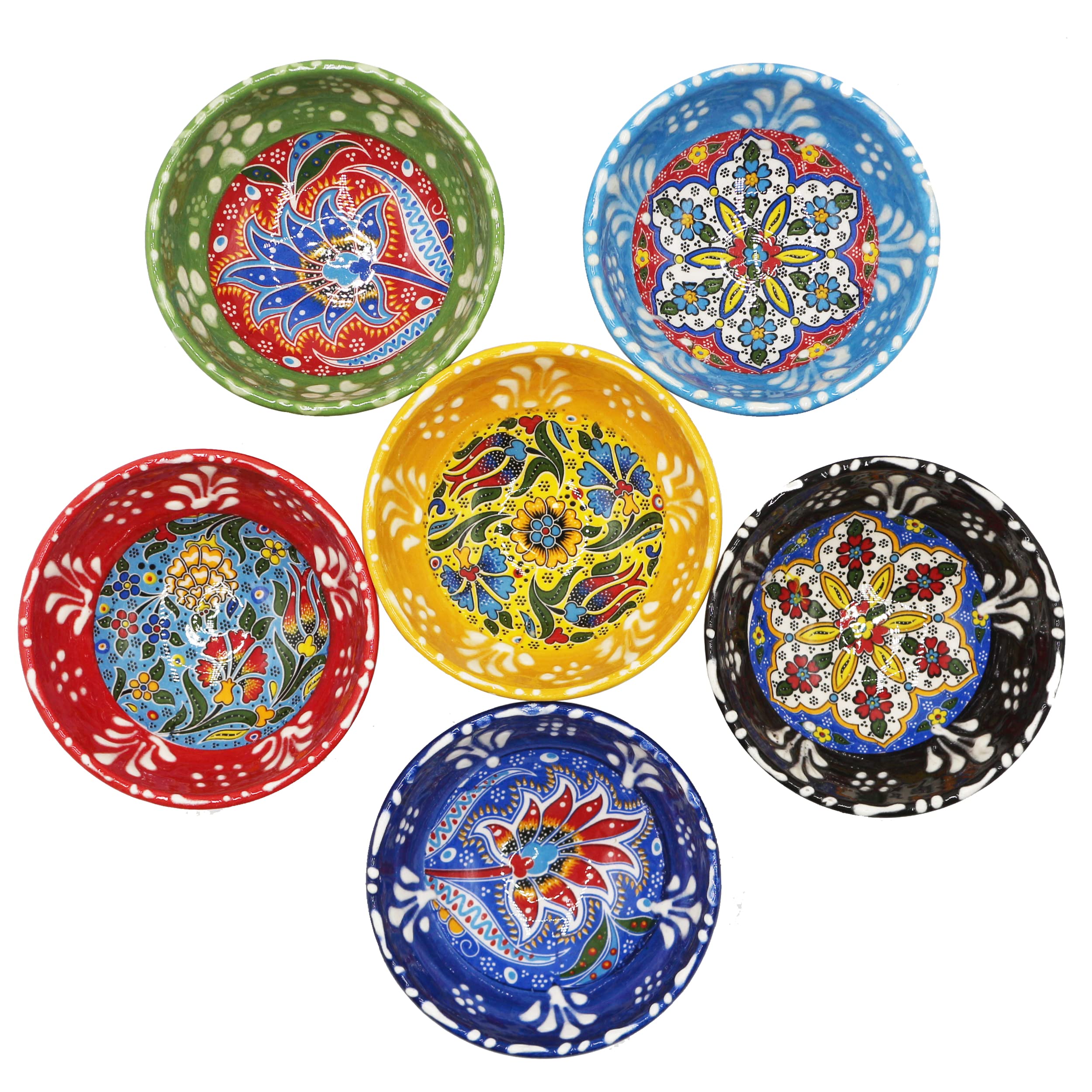 Küchengeräte 6 pcs Hand Painted Turkish Ceramic Snack Bowls 3.35''/8.5cm-74ml/2.5 oz Decorative Ottoman Tulips Design Multi-Purpose Cute Set - Pinch Sauce Dipping Finger Small Serving Bowls