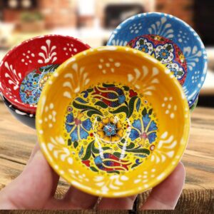 Küchengeräte 6 pcs Hand Painted Turkish Ceramic Snack Bowls 3.35''/8.5cm-74ml/2.5 oz Decorative Ottoman Tulips Design Multi-Purpose Cute Set - Pinch Sauce Dipping Finger Small Serving Bowls