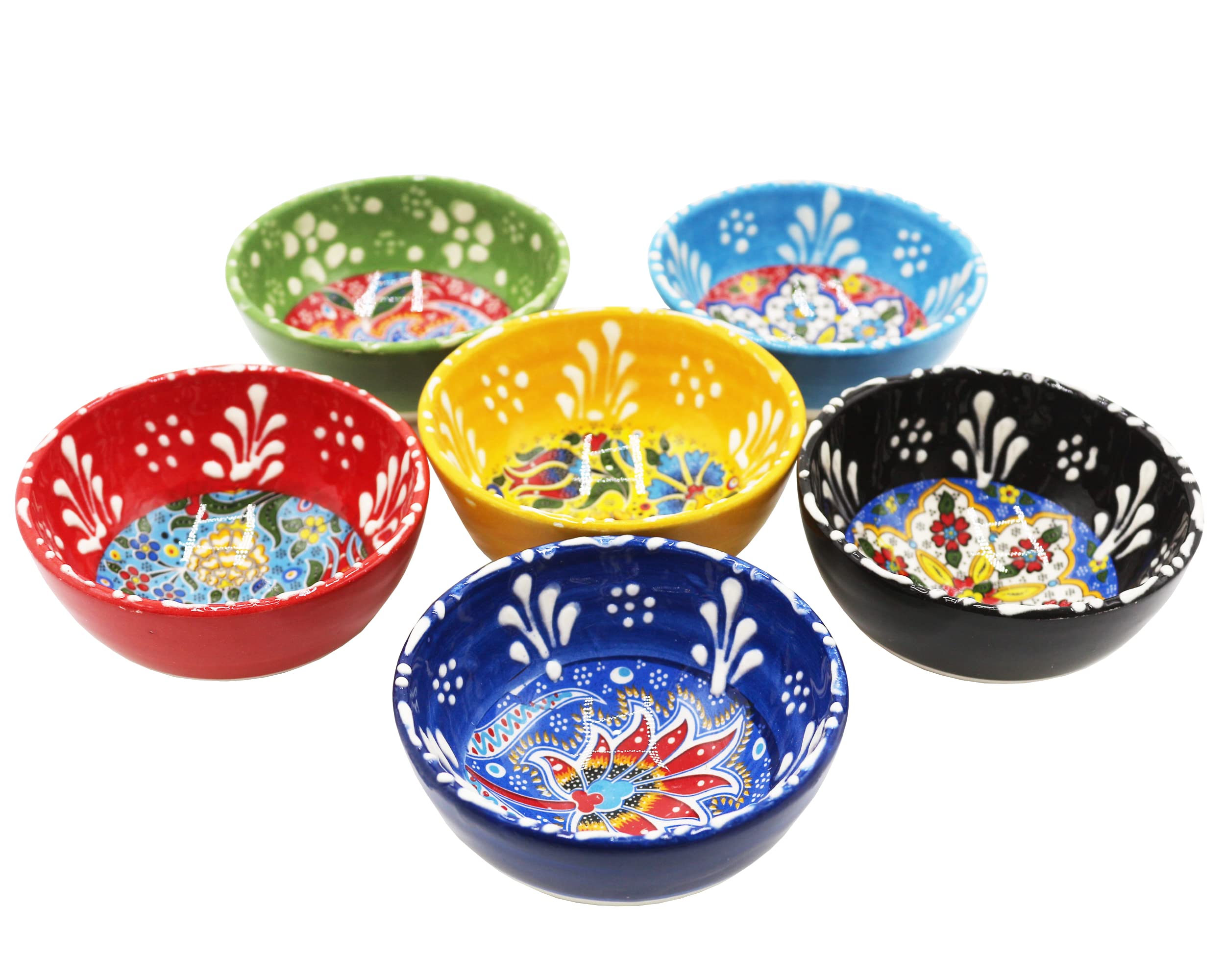 Küchengeräte 6 pcs Hand Painted Turkish Ceramic Snack Bowls 3.35''/8.5cm-74ml/2.5 oz Decorative Ottoman Tulips Design Multi-Purpose Cute Set - Pinch Sauce Dipping Finger Small Serving Bowls