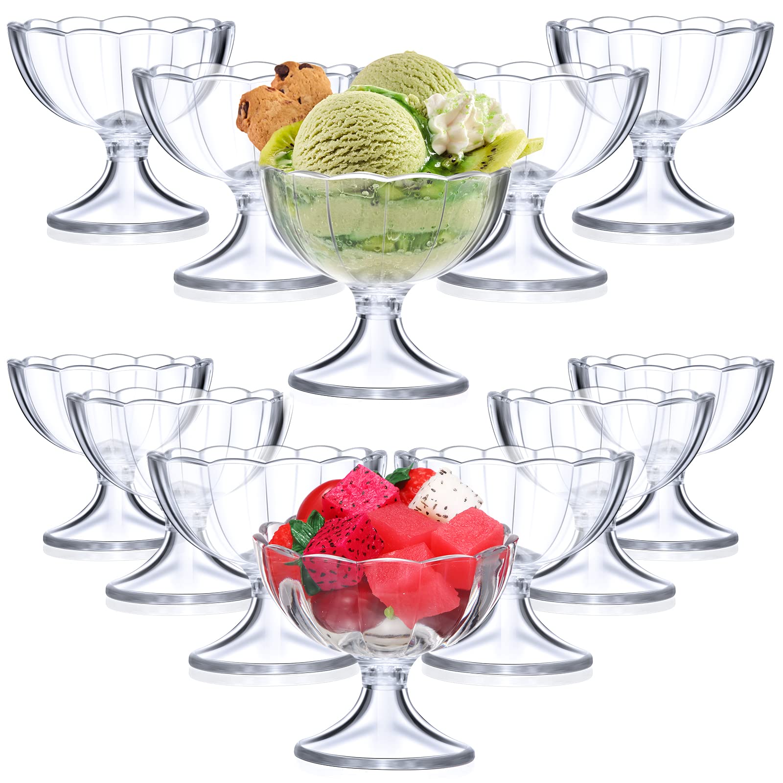 12 Pcs Tulip Footed Small Dessert Cups 5 oz Plastic Trifle Bowl Bulk Dessert Cups for Cocktail, Dessert, Condiment Fruit Salad, Holiday Party Wedding Picnic Party Favors