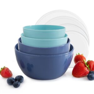 cook with color plastic prep bowls - mini bowls with lids, 8 piece nesting bowls set includes 4 prep bowls and 4 lids (ombre blue)