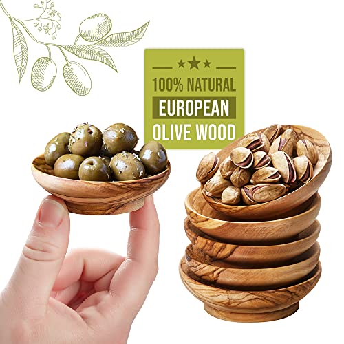 Crystalia Olive Wood Mini Bowls Set of 6, Round Small Size Wooden Serving Cups for Condiments Nuts Food Sauce & Seasoning, Natural Handmade Side Dishes, Decorative Charcuterie Wooden Dipping Bowls