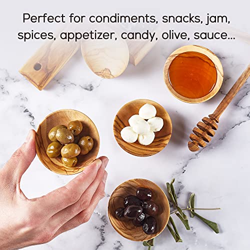Crystalia Olive Wood Mini Bowls Set of 6, Round Small Size Wooden Serving Cups for Condiments Nuts Food Sauce & Seasoning, Natural Handmade Side Dishes, Decorative Charcuterie Wooden Dipping Bowls