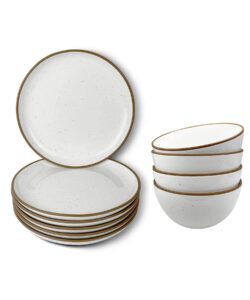 mora ceramic bowls and plates set, vanilla white - cereal bowls and salad plates bundle - dishwasher, microwave, and oven safe