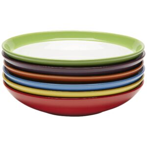 amethya │ premium ceramic colorful stoneware – pasta, salad plates │ 9.5" dishes set, scratch resistant, microwave, oven, and dishwasher safe │ assorted colors - set of 6