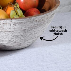 Folkulture Salad Bowl or Wooden Bowls with Matching Servers, Wooden Salad Bowl or Large Bowl in 3 Colors, 12" D x 5" H, Acacia Wood, Wood Bowl or Large Bowl, Wooden Salad Bowl Set, Whitewash