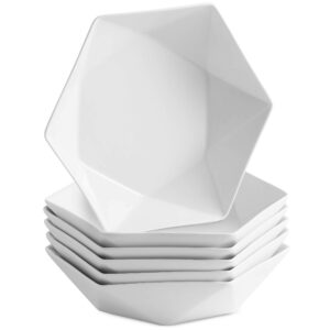 mitbak 20 ounce bone china soup bowls | set of 6 diamond shaped white serving bowl plates for soup, ramen, cereal, pasta, fruit, pho, salad, dessert | decorative bowls make excellent gift idea