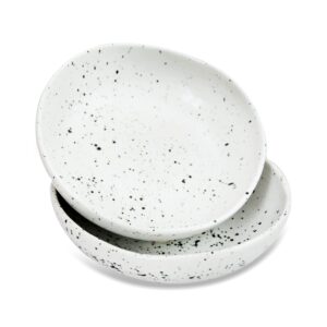 roro handcrafted 7" ceramic bowls - set of 2 | speckled egg white stoneware design | ideal for soup, salad, cereal, pasta | dining & entertaining decor | artisan crafted kitchenware