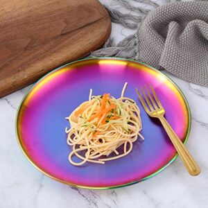 Plate and Bowl Sets, Stainless Steel Rainbow Dishes Bowls Mugs Kitchen Dinnerware Set Service for 4 (Rainbow, 9 inch plate/5.1 inch bowl/cups)