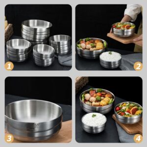 Veemoon Stainless Steel Soup Bowls Korean Ramen Container Noodle Bowl Oatmeal Dessert Bowl Seasoning Serving Bowls Appetizer Bowls for Home Restaurant Buffet Supplies