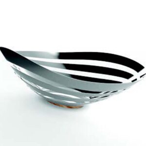 Nambe - Pulse Collection - Bread & Fruit Bowl - Measures at 16.25" x 8.5" x 5.5" - Made with Acacia Wood and Stainless Steel - Designed by Sena & Seidenfaden Design