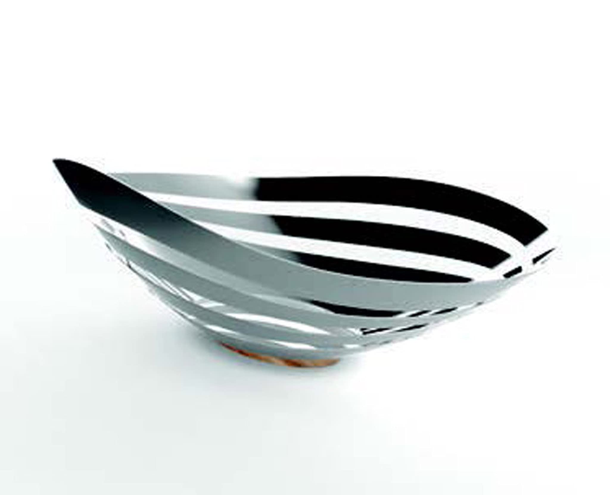 Nambe - Pulse Collection - Bread & Fruit Bowl - Measures at 16.25" x 8.5" x 5.5" - Made with Acacia Wood and Stainless Steel - Designed by Sena & Seidenfaden Design