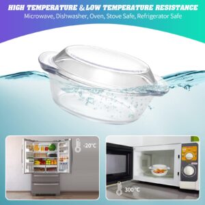 Glass Soup Bowl with Handles Lid Glass Cereal Bowls Clear Oatmeal Bowl Small Glass Bowl for Breakfast Cooking,Small Casserole Dish Round Baking Dish with Lid, Microwave, Dishwasher, Oven, Stove Safe