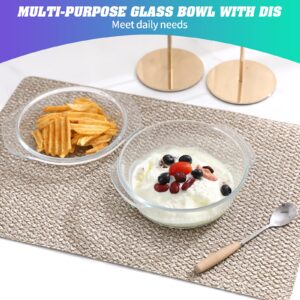 Glass Soup Bowl with Handles Lid Glass Cereal Bowls Clear Oatmeal Bowl Small Glass Bowl for Breakfast Cooking,Small Casserole Dish Round Baking Dish with Lid, Microwave, Dishwasher, Oven, Stove Safe