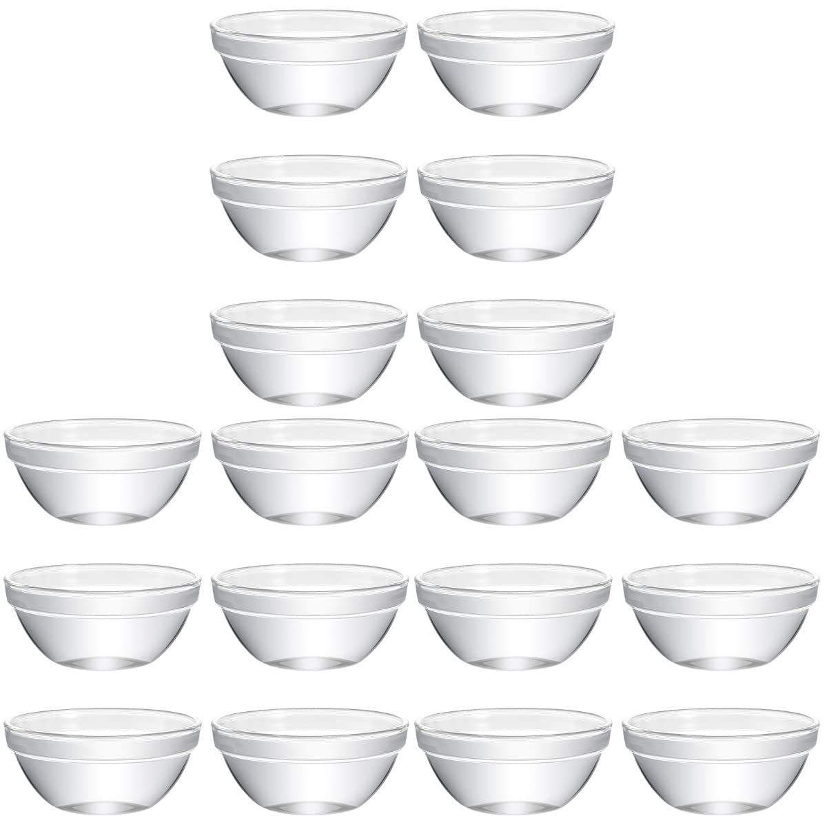 DOITOOL Set of 18 Glass Bowls, 2. 3 x 1. 1 Inch Mini Prep Bowls Stackable Glass Serving Bowls for Kitchen Prep, Dessert, Dips, Salad, Candy Dishes