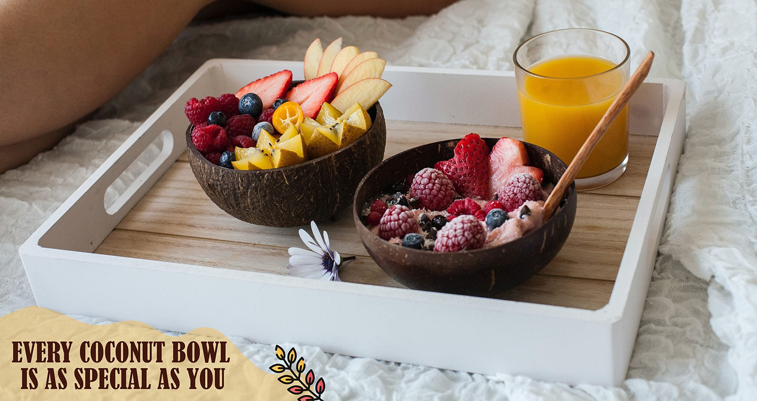 N&Nz Coconut Acai Bowls with Wooden Spoon - Set of 2-100% Natural Vegan Friendly- For Serving Salads or Smoothies - Eco Friendly,Handmade Acai Wooden Bowl Made from Coconut Shells(Polished)